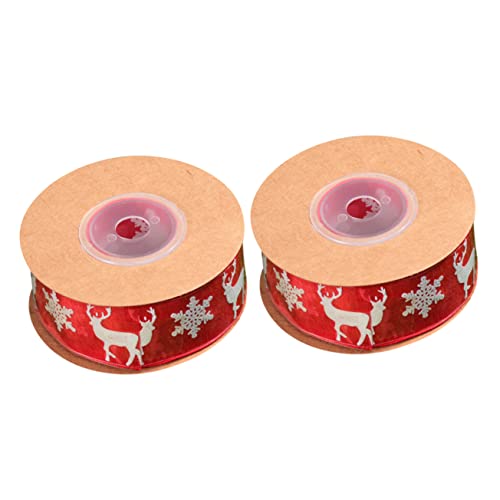 SHINEOFI 2 Stück Weihnachtsdekoration Schneegarngürtel seidenband ribbon weihnachtssdeko xmas decoration Weihnachtsbaumdekoration für Schleife Druckband zartes Spitzenband Polyester. rot von SHINEOFI