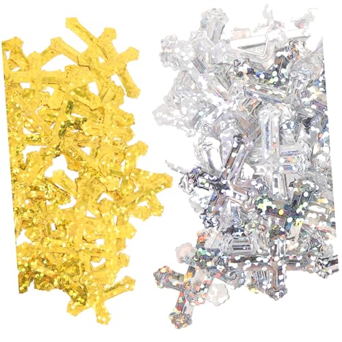 SHINEOFI 2 Tischdekoration zur Taufe Partydekorationen Kreuz Konfetti Kernstück Gold kommunionsdeko kommuniondeko hochzeitdeko Hochzeitskonfetti für Tische metallisch für Tisch Plastik von SHINEOFI