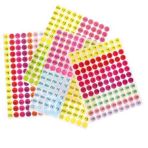 SHINEOFI 20 Blatt Preisaufkleber Vorgepreiste Etiketten Verschiedenen Farben für und Einzelhandel Selbstklebende Preisetiketten mit Starker Haftung und Einfach Anzuwenden für Wechselnde von SHINEOFI