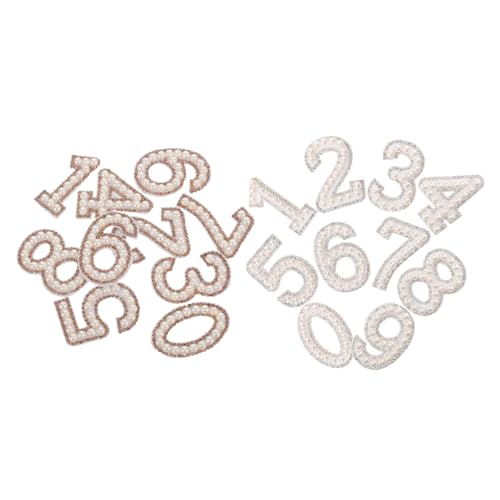 SHINEOFI 20 Stück Digitale Bügelaufkleber Strasssteine Glitzer Zahlen Patch Zum Aufbügeln Applikationen Zahlen Reparaturflicken Jacken Bestickter Patch Bling Aufbügler Perlen von SHINEOFI