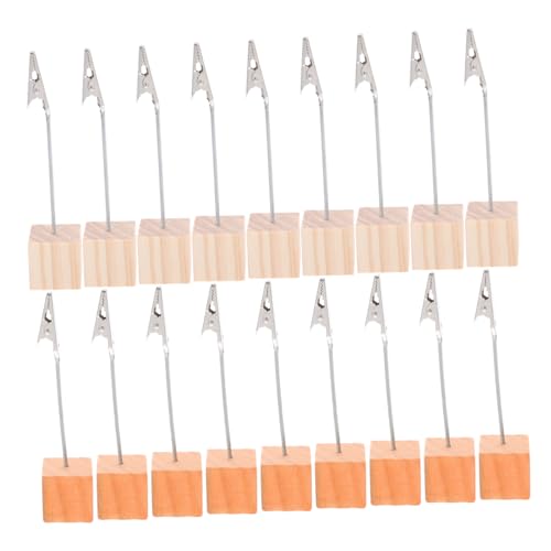 SHINEOFI 20 Stück Holz Memo Clip mit Quadratischer Basis Platzkartenhalter und Fotoclips für Schreibtisch Stabile Klammer zur Notizen Fotopräsentation Platzsparender Organizer für Büro und von SHINEOFI