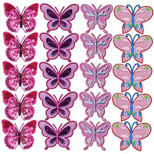 SHINEOFI 20 Stück Schmetterling gestickter Aufnäher Schmetterlingszuchtset Schmetterlingsstoff DIY Kleidung Reparatur Aufnäher Kleiderflicken entzückende Eisenflecken Polyester von SHINEOFI