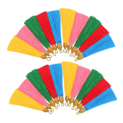 SHINEOFI 20 Stück Teiliges Quasten Bunte Polyester Fransen mit Goldfaden DIY Schlüsselanhänger Anhänger Taschen Lesezeichen Schmuck Zubehör Praktische Schlaufe Vielseitig für von SHINEOFI
