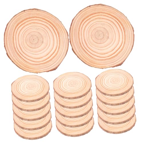 SHINEOFI 20 Stück Teiliges Runde Holzscheiben mit Natürlicher Rinde Unbehandelt Vorgeglättet Nachhaltige Holzkreise für DIY Bastelprojekte Malerei Rustikale Hochzeitsdekoration und Kreative von SHINEOFI