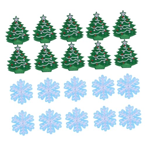 SHINEOFI 20 Stück Teiliges Weihnachts Applikationen mit Bestickten Schneeflocken und Tannenbaum Motiven Langlebige Patches zum Aufbügeln oder Aufnähen Kreative Weihnachtsdeko für Kleidung von SHINEOFI