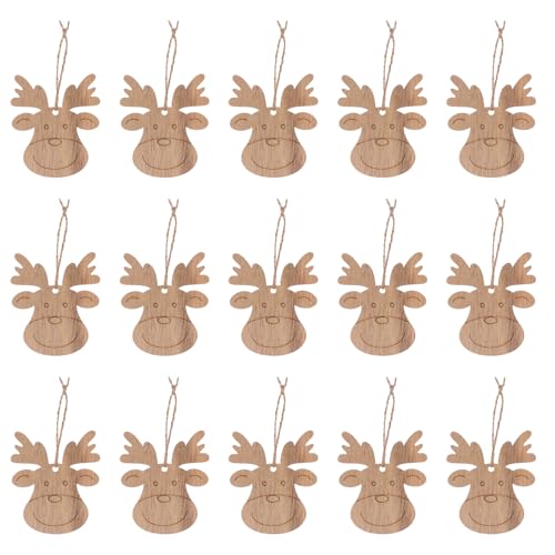 SHINEOFI 20 Stücke Holz Elch Scheiben Diy Handgemachte Graffiti Chips für Weihnachten Ornamente, Rustikalen Urlaub Dekoration, 3, 14x2, 36 Zoll von SHINEOFI