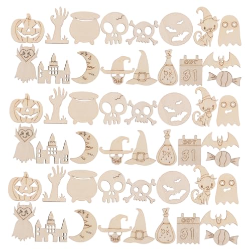 SHINEOFI 200 Stück Halloween Holzscheiben zum Bemalen Blanke Kürbis Totenkopf-holzanhänger für Vielseitige DIY Bastelsets für Herbstdekoration und Kindergarten-gruppenprojekte von SHINEOFI