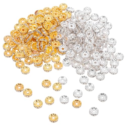 SHINEOFI 200 Stück Runde Strass Abstandshalter Perlen mit Löchern für Diy Schmuckherstellung Armbänder und Silber Gold von SHINEOFI