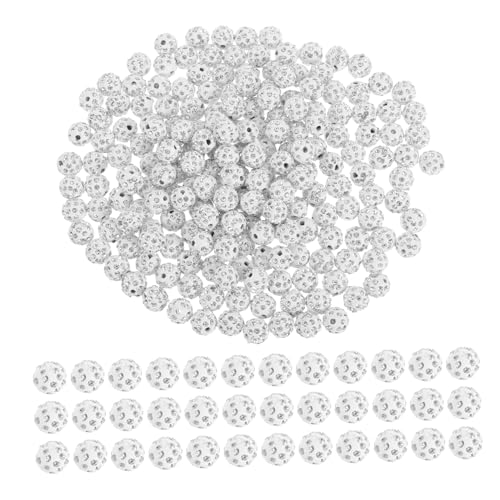 SHINEOFI 200 Stück Weiße Strass Spacer Perlen aus Glänzende Runde Disco Kugeln für Schmuckherstellung DIY Armband Halskette Ohrring Bastelbedarf von SHINEOFI