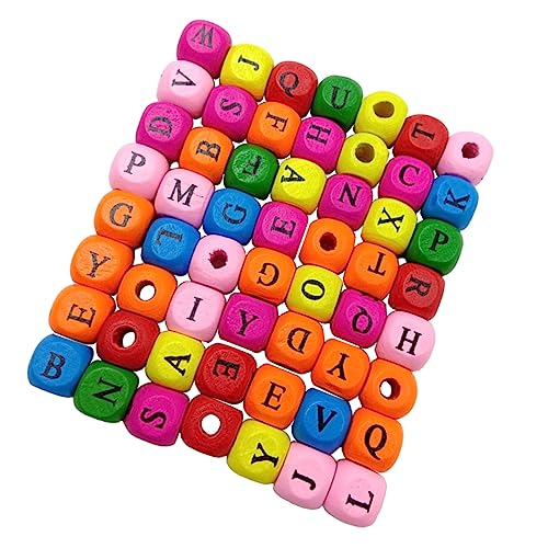 SHINEOFI 200Stücke DIY Holzperlen Quadratische Buchstabenperlen für Armbänder Mehrfarbige DIY Schmuckzubehör für Kunsthandwerk und von SHINEOFI