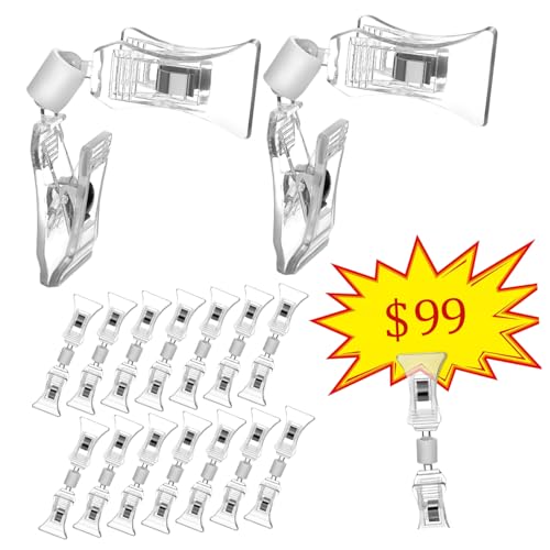 SHINEOFI 20Stücke Transparente Doppelseitige Clips für Schilder Preisschilder und Etiketten Stabil Platzsparend und Vielseitig Einsetzbar für Geschäft Büro und Zuhause von SHINEOFI
