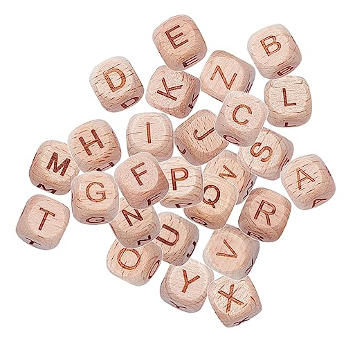 SHINEOFI 26 Stück Alphabet-Perlen klein Buchstabenperlen basteln UV Buchstaben Perlen für alphabet beads buchstabenperlen set Holzschmuck dekorative Holzperlen DIY -Schmuckzubehör Buche von SHINEOFI