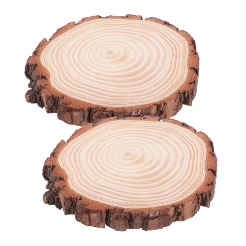 SHINEOFI 2Stücke Unbehandelte Runde Holzscheiben mit Natürlicher Rinde Rustikale Holzscheiben für DIY Projekte Tischdekoration und Hochzeitsdeko Natürliche Holzoberfläche von SHINEOFI