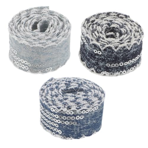 SHINEOFI 3 Rollen Denim Stoffband mit Paillettenbesatz Breit Robustes Vielseitiges Nähzubehör für Bekleidung Diy-accessoires Schleifen und Haarbänder Farblich Abgestimmt in Hellblau von SHINEOFI