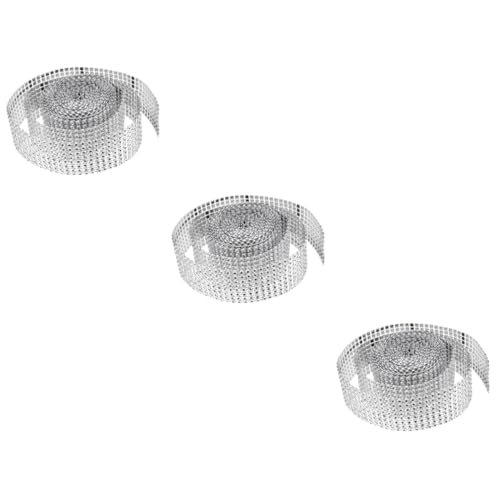 SHINEOFI 3 Rollen Kleiner Vierkantbohrer Strasssteine wohnungseinrichtung home decoration Handydekoration Dekorationband exquisiter Kostümbesatz Strassbesatz selber machen Kristall Silver von SHINEOFI