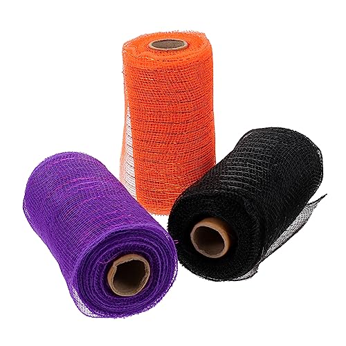 SHINEOFI 3 Rollen Metallische Folien Mesh Bänder für Diy Bastelarbeiten Halloween Deko Schwarz Dunkelviolett und Orange für Kränze und Kreative Projekte von SHINEOFI