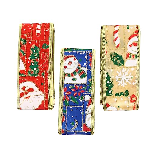 SHINEOFI 3 Rollen Weihnachts DIY Ribbon Stilvolles Verpackungsband mit Weihnachtsmotiven Geeignet für Geschenke Dekoration und Bastelprojekte Rot Blau und Gold von SHINEOFI