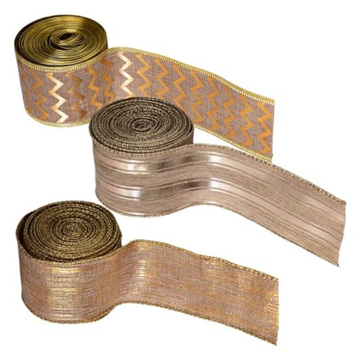 SHINEOFI 3 Rollen Weihnachts-burlap-satinband mit Drahtkante Robustes Leinenband für DIY Kränze Schleifen Geschenkverpackung Festliche Weihnachtsbaum Hochzeitsdeko von SHINEOFI