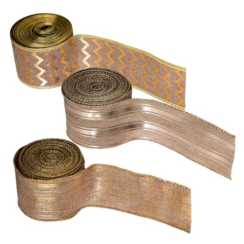 SHINEOFI 3 Rollen Weihnachtsband Grosgrain -band Für Diy Drahtband Aus Leinen Rustikales Sackleinenband Drahtkantenband Zum Basteln Sackleinenband Für Weihnachten Christmas -band Leinen- von SHINEOFI