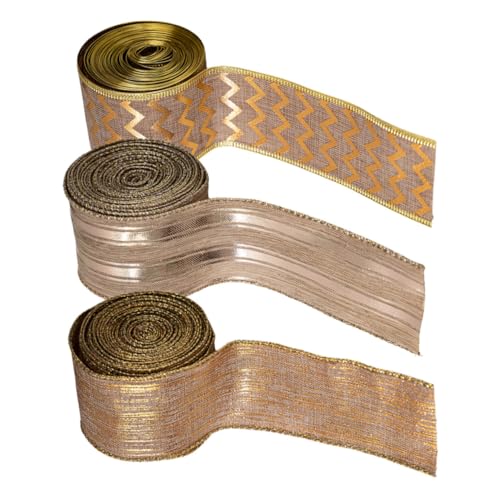 SHINEOFI 3 Rollen Weihnachtsband Weihnachts -Sackleinenband Sackleinenband für Weihnachten DIY Bow Making Ribbon Christmas -Band Drahtkantenband zum Basteln Christmad Ribbon Leinen- von SHINEOFI