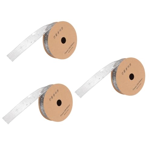 SHINEOFI 3 Rollen transparentes Chiffonband Bögen Punkt Vorhang funkelnd seidenband ribbon anti wrinkle tape bandalette hochzeitsgeschenk dekoratives Blumenband Schleife Stoff Light Grey von SHINEOFI