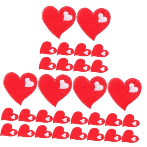 SHINEOFI 3 Sätze Herzbestickte Applikationen Klopfen Hutflecken Patches Nähen Kleidung Herzen Hotfix Kleiderflicken Jeans-patches Patch Aufnähen Jacken-applikation Stoff Rot 10 Stück * 3 von SHINEOFI