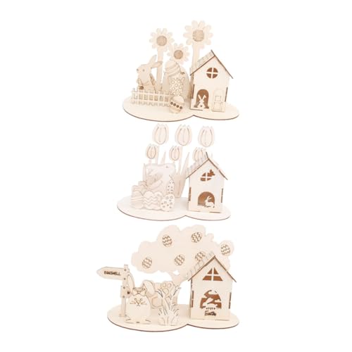 SHINEOFI 3 Sätze Osterhütte osterspielzeuge ostern easter presents for osterngeschenk Pädagogikspielzeug Puzzle- für 3D-Montagepuzzle Holz von SHINEOFI
