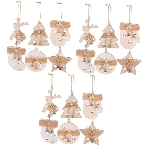 SHINEOFI 3 Sätze Weihnachtsbaumanhänger Aus Holz Fünfzackiger Stern Elchhandschuhe Socken Kleiner Anhänger Weihnachtskranz Weihnachtsschmuck Weihnachtsdeko Girlande 6 Stück * 3 von SHINEOFI