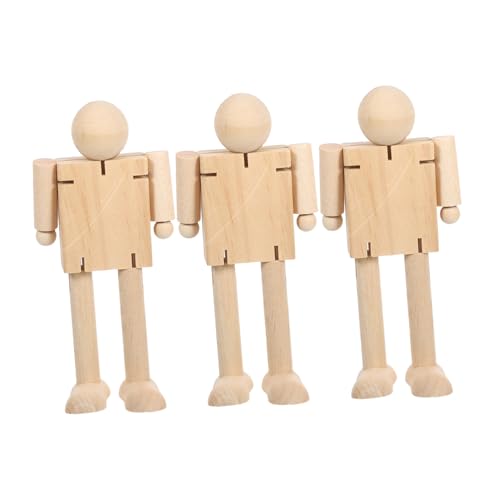SHINEOFI 3 Stück Holzroboter Roboter aus Holz Modell zum Zeichnen von Holzfiguren bewegliche Figur Schaufensterpuppe aus Holz bewegliche Kunstfigur Modellfigur zeichnen Roboterfigur Khaki von SHINEOFI