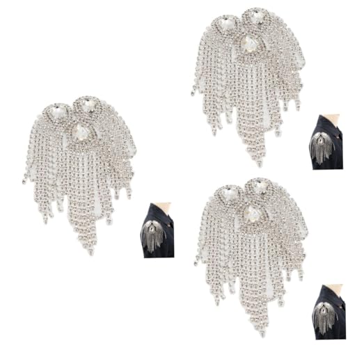 SHINEOFI 3 Stück Schulter klappen mit Kristall quaste funkeln Ornamente Quaste Epaulette Pads für Frauen Handkette silve Schulter-Schmuck mit Quasten Schulterbaus Epaulette für Frauen Acryl von SHINEOFI