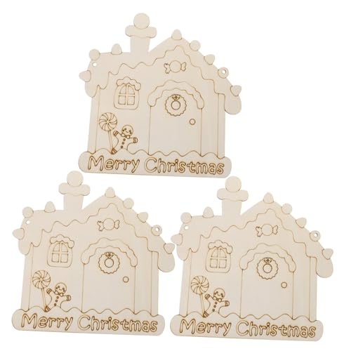 SHINEOFI 3 Stück Teiliges Unbemalter Holz-weihnachtskranz Anhänger mit Kordel DIY Bemalbare Holzhaus Formen für Kreative Weihnachtsdekoration Natürliche Rustikale von SHINEOFI