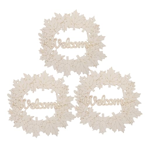 SHINEOFI 3 Stück Teiliges Weihnachtsdekoration aus Naturbelassenem Ahornblatt-holz DIY Blanko Holzanhänger mit Schnur zum Bemalen Leicht Hängender Weihnachtskranz für Innen Außendeko von SHINEOFI