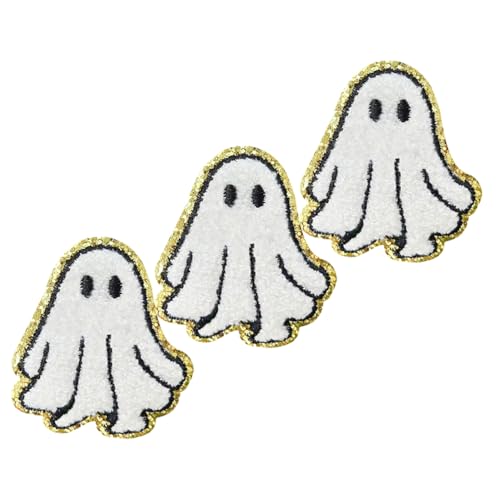 SHINEOFI 3 Stück Waschbare Stickapplikationen für Kleidung Jeans Jacken und Schuhe Weiße Halloween Patches für Diy Projekte und Bastelarbeiten von SHINEOFI