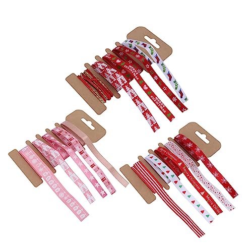 SHINEOFI 3 Stück Weihnachtsgeschenkverpackungsbänder Party Satinband Stoff Königliches Band Schleife Rotes Band Weihnachtsband Weihnachtsbänder Blau Rosa Weihnachten Druckband Polyester von SHINEOFI