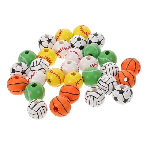 SHINEOFI 30 Stück Holzperlen Sportliche Diy Holzperlen Fußball Volleyball Tennis Basketball Baseball für Schmuckherstellung Armbänder und Bastelprojekte Leicht und Tragbar Bastelmaterialien von SHINEOFI