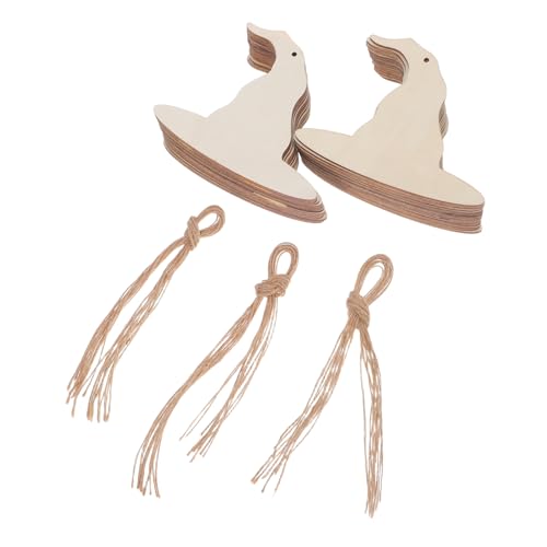 SHINEOFI 30 Stück unbemaltte Holzausschnitte Holz handwerksschmuck holz unfertige Holzausschnitte Halloween Holzscheiben Ausschnitte hängende Zaubererhüte leere Holzscheiben von SHINEOFI