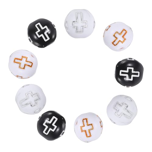 SHINEOFI 300 Stück Acryl Kreuzperlen mit Schwarzem Weißem Gold Silberfarbenem Schriftzug Kleine Runde Religiöse Abstandshalter Perlen für Rosenkranz Armband Halskette Schmuck DIY Zubehör von SHINEOFI