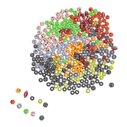 SHINEOFI 300 Stück Teiliges Acryl-sportperlen Bunten Farben Runde Bastelperlen mit Motiven Wie Baseball Basketball Tennis Volleyball Fußball und Rugby für DIY Schmuck und Kreative von SHINEOFI