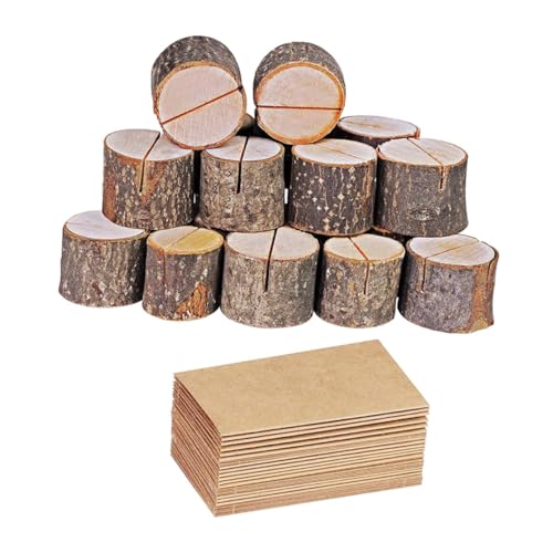 SHINEOFI 35 Sätze Holz Tischkartenhalter Baumstamm Form mit Karten Rustikale Memo Ständer für Hochzeiten Partys und Tischdekoration aus Lärchenholz mit Rinde für Fotos und Notizen von SHINEOFI