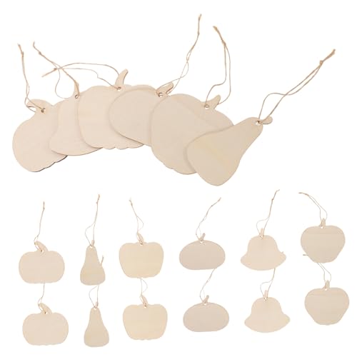 SHINEOFI 36 Stück Holzkürbisscheiben hängende Thanksgiving-Dekorationen unfertige Holzkürbisse Halloween DIY Holzhandwerk Erntedank-Ausschnitte aus unbehandeltem Holz Hanfseil Beige von SHINEOFI