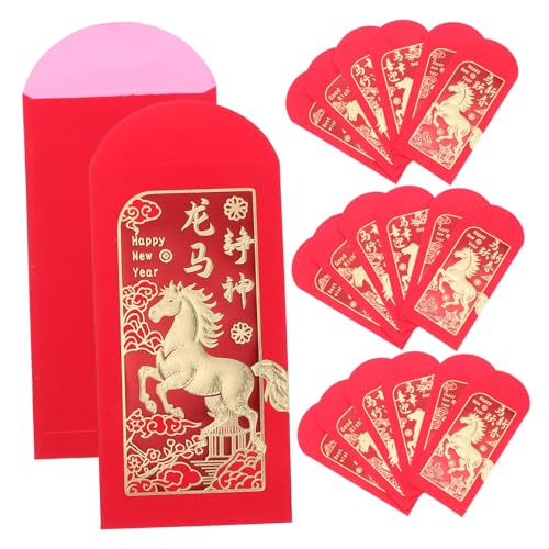 SHINEOFI 36 Stück Teiliges Chinesische Neujahrsumschläge Jahr Des Pferdes Rotes Papier Großzügig Bemessen Festliches Design mit Goldfolienprägung für Lunar Year Feierlichkeiten von SHINEOFI