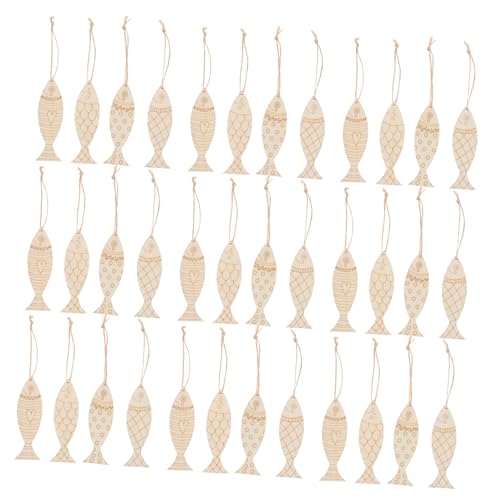 SHINEOFI 36 Stück Unlackierte Vorgedruckte Fischformen mit Löchern und Juteseilen für Diy Projekte Shower Hochzeiten und Geburtstagsfeiern von SHINEOFI