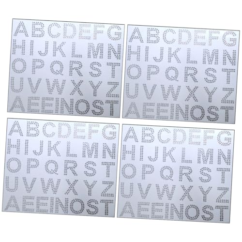 SHINEOFI 4 Blätter Glitzer Rhinestone Aufkleber Selbstklebende Alphabet Sticker für DIY Dekoration von Kleidung Taschen und Funkelnde für Projekte von SHINEOFI