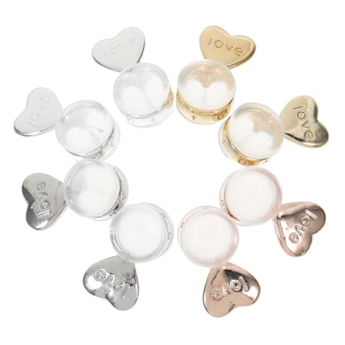 SHINEOFI 4 Paare Herzförmige Silikon Ohrring Verschlüsse Komfortable Lifter für Hängende Ohren Stabile Unterstützung für Schwere Ohrstecker Wiederverwendbar Inklusive Gold Silber Roségold von SHINEOFI
