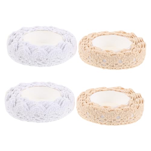 SHINEOFI 4 Rollen Washi Bordürenaufkleber Washi Klebeband Spitzenmuster Baumwollstoff Bandbesatz Dekoratives Klebeband Spitzenkleber Spitzenband Kartenherstellungszubehör von SHINEOFI