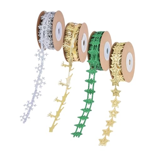 SHINEOFI 4 Rollen Weihnachtsdekoband mit Schneeflocken und Rentiermotiv Haltbares Organza Geschenkband für DIY Weihnachtskränze Schleifen Sträuße und Christbaumdekorationen SHINEOFI 4 Rollen Weihnachtsdekoband mit Schneeflocken und Rentiermotiv Haltbares Organza Geschenkband für DIY Weihnachtskränze Schleifen Sträuße und Christbaumdekorationen von SHINEOFI