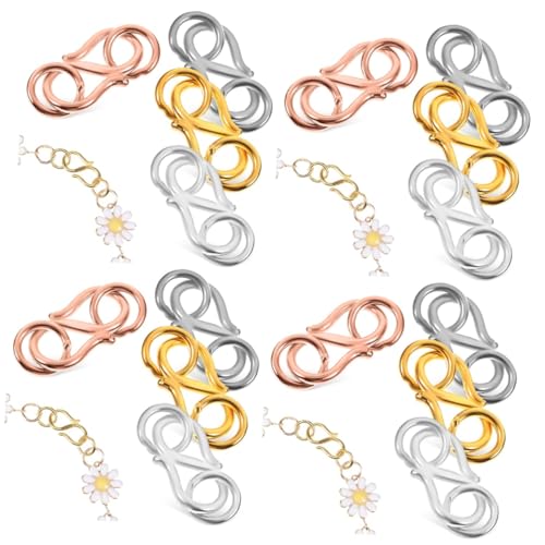 SHINEOFI 4 Sätze Schmuckverschlüsse Stapelverschluss Für Halsketten Goldschließe Sprungring Haken Silberzauber Perlen Für Armbänder Spaltringzange Silberhalskette S925 Silber 4 Stück * 4 von SHINEOFI