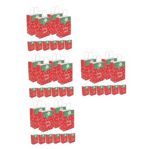 SHINEOFI 4 Sätze Teiliges Erdbeer Papiertüten Mit Griffen Stabile Geschenktüten Für Snacks Süßigkeiten Und Kleine Geschenke Vielseitige Partytüten Für Kindergeburtstag Und 12 Stück * 4 von SHINEOFI