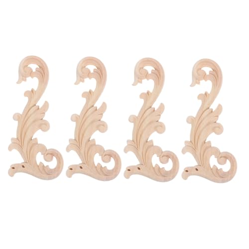 SHINEOFI 4 Stück Abziehbilder für Holzschnitzereien Möbeldekorationsaufkleber Holzverzierungen für das Handwerk Eckapplikation aus Holz unbemalte Holzapplikationen Möbelapplikationen Beige von SHINEOFI