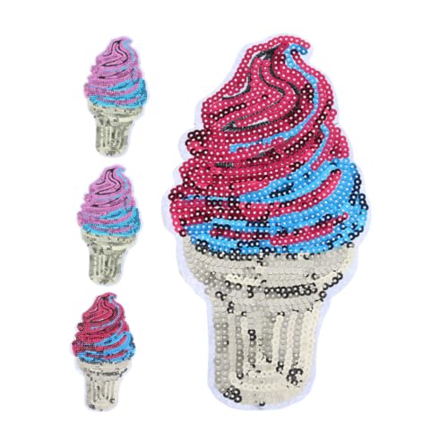 SHINEOFI 4 Stück Eiscreme Pailletten Stoffaufkleber Eiscreme Pailletten Patches Pailletten Zum Basteln Hut Patches DIY Kleidungsdekor Pailletten Applikation Pailletten Glitzer von SHINEOFI
